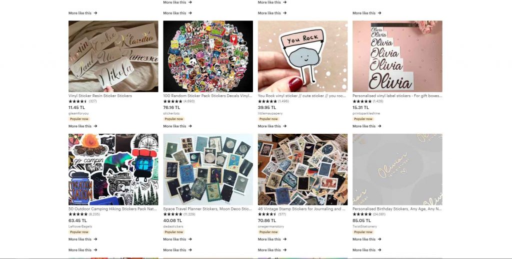Etsy çok satılan ürünler