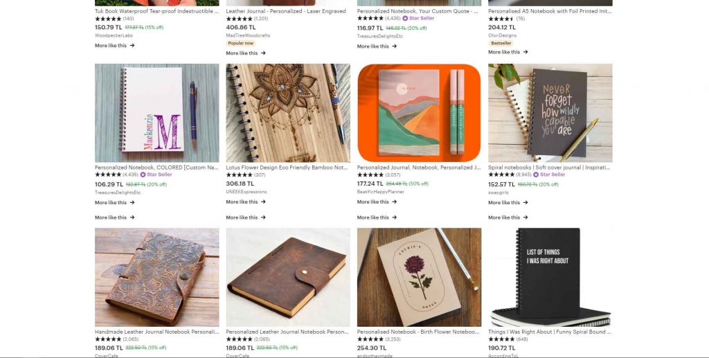 Etsy çok satılan ürünler